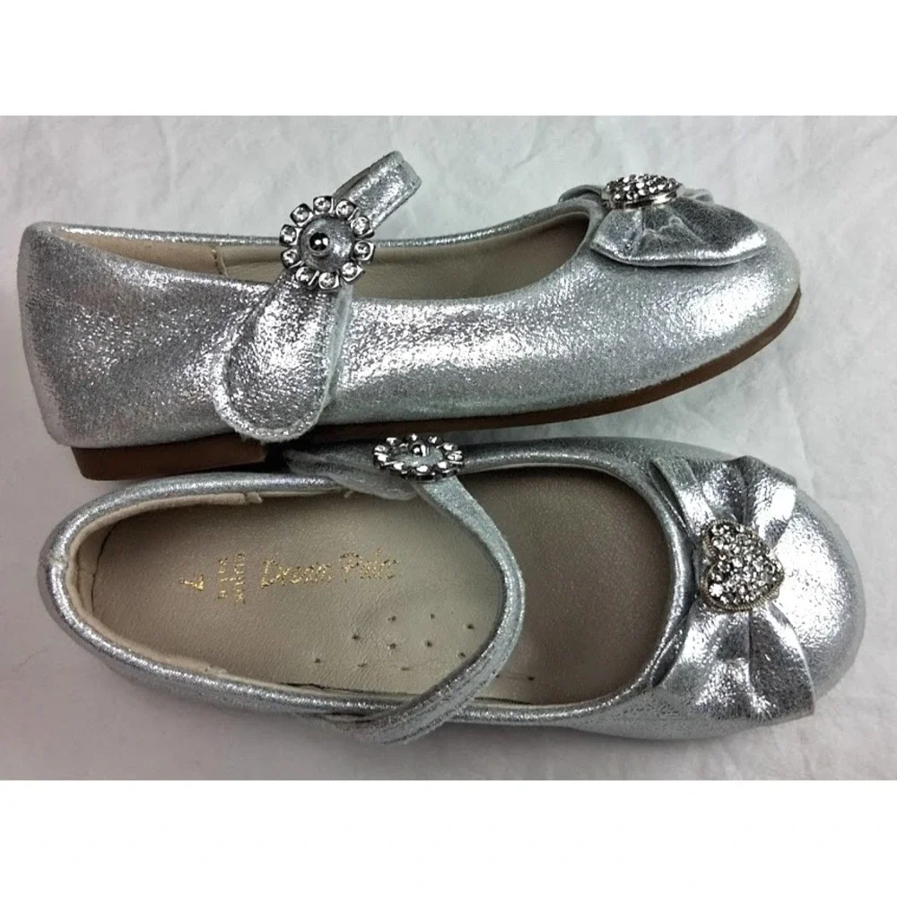 Dream Pairs Silver Sparkle Toddler Girl Sz 7 Mary Jane Heart Bow Dress Shimmer